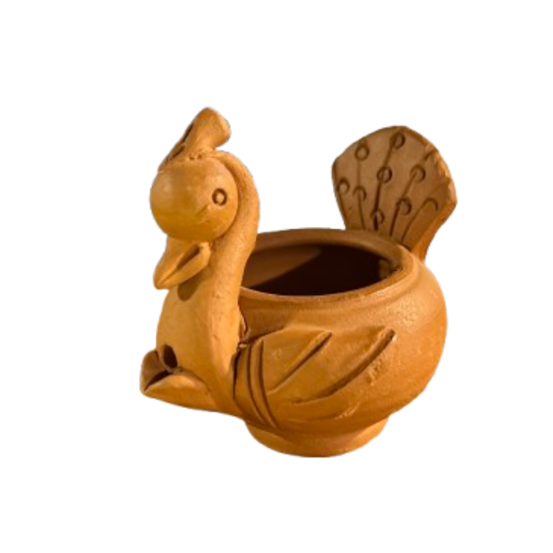 Terracotta Peacock Oil Lamp